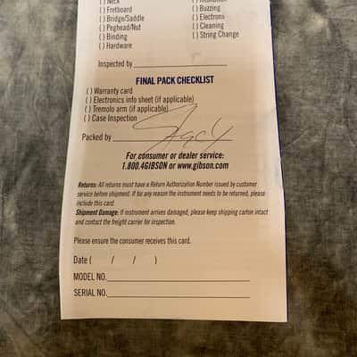 Gibson Warranty Card & Les Paul Inspection Tag 1998 image 8