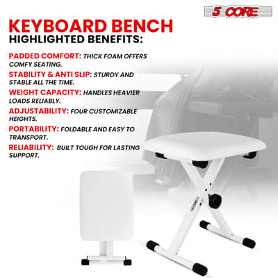 5 Core Keyboard Bench 2 Inch Padded Cushioned Piano Stool Height Adjustable 19" Guitar Seat Portable image 9