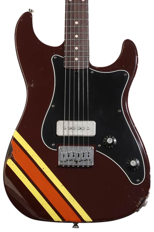Friedman Vintage S Electric Guitar - Brown with Yellow/Orange Racing Stripe image 1