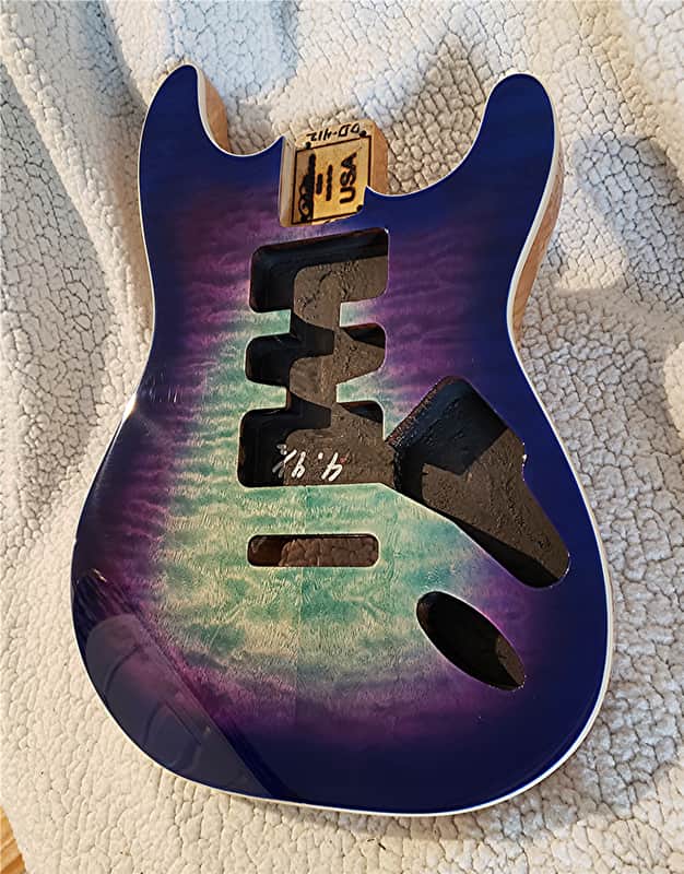 Bottom price on a Beautiful USA Bound Alder body.Quilt maple top. In "Deluxe blue dragon" .Made for a Strat neck #DD-412 image 1