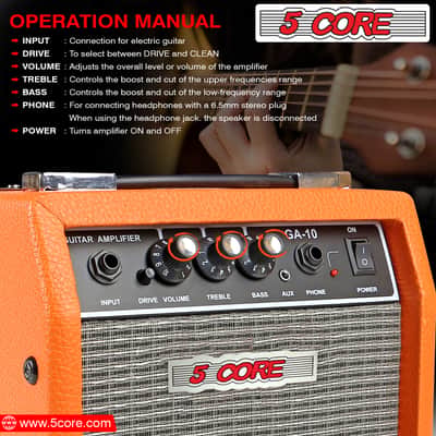 5 Core Guitar AMP 10W 1x5" Electric Guitar Amplifier Classical Practice Bass Acoustic Guitar Combo GA 10 ORG image 11