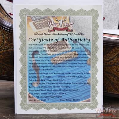 PRS Wild West Guitars 25th Anniversary Limited Run Wood Library Artist Package Hollowbody II Piezo Beach Fade (Private Stock Color) 5.50 LBS (US Only / No International Shipping) image 12