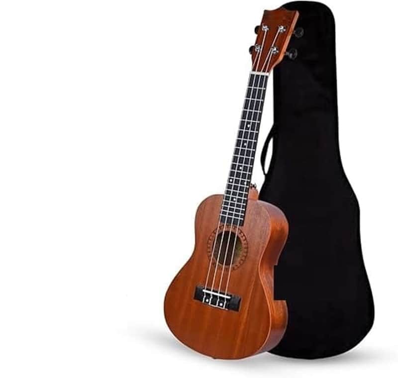 Concert Ukulele 23 Inch – Brown, Strings, Matte Finish with Strap & Bag image 1