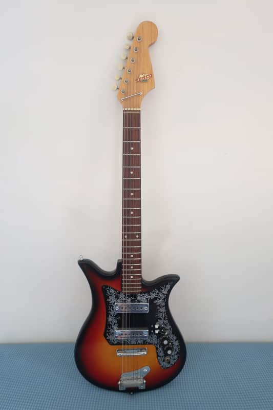Vintage 1960s Teisco Guitar Tulip Model E-110 2 PU Clean Rare Sunburst image 1