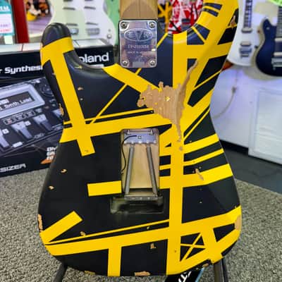 EVH Limited Edition Striped Series Frankenstein Frankie, Maple Fingerboard, Black with Yellow Stripes, Aged image 8