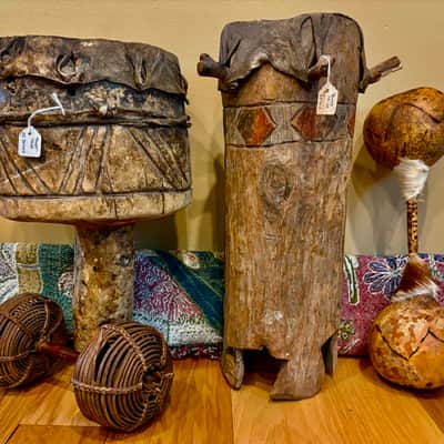 Genuine African Handcrafted Drums and Shaker Percussion Instruments (2 Hand Drums, 2 Shakers) image 1