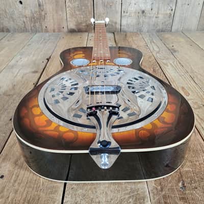 Dobro Model 66B Squareneck Resonator 1985 Sandblasted Birch With Case - Sunburst sandblasted French Scroll design image 8