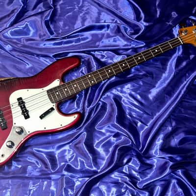 1984 Fender Fullerton Reissue 1962 Jazz Bass Factory Candy Apple Red over Three Tone Burst image 2