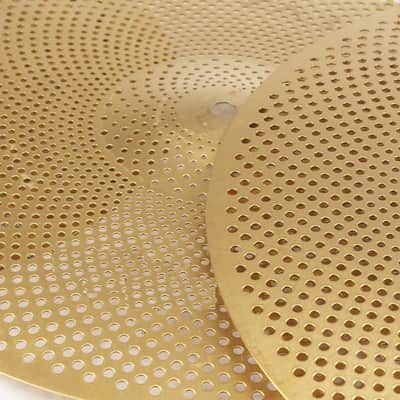 Low-volume cymbal set Gold and silver muffled cymbals 14-inch hi-hat + 16-inch crash + 18-inch crash + 20-inch ride Practice silent drum cymbal set (golden) image 3