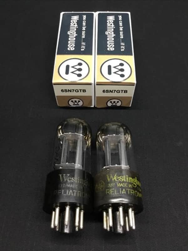 MATCHED PAIR WESTINGHOUSE 6SN7GTB Tall Bottle BLACK PLATE Vacuum Tubes H.9457 image 1