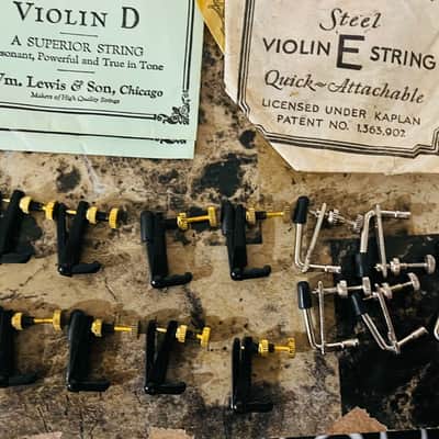 Violin fittings; bridges chin-rest, various brands of strings new and old. Project for luthier, pegs and other fittings. Sold as is. image 5