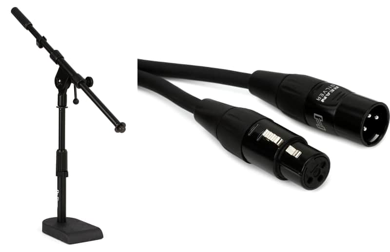 On-Stage Stands MS7920B Bass Drum / Boom Combo Mic Stand Bundle with Hosa HMIC-003 Pro Microphone Cable - 3 foot image 1