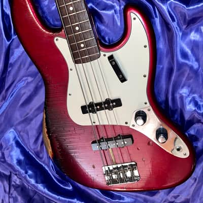 1984 Fender Fullerton Reissue 1962 Jazz Bass Factory Candy Apple Red over Three Tone Burst image 8