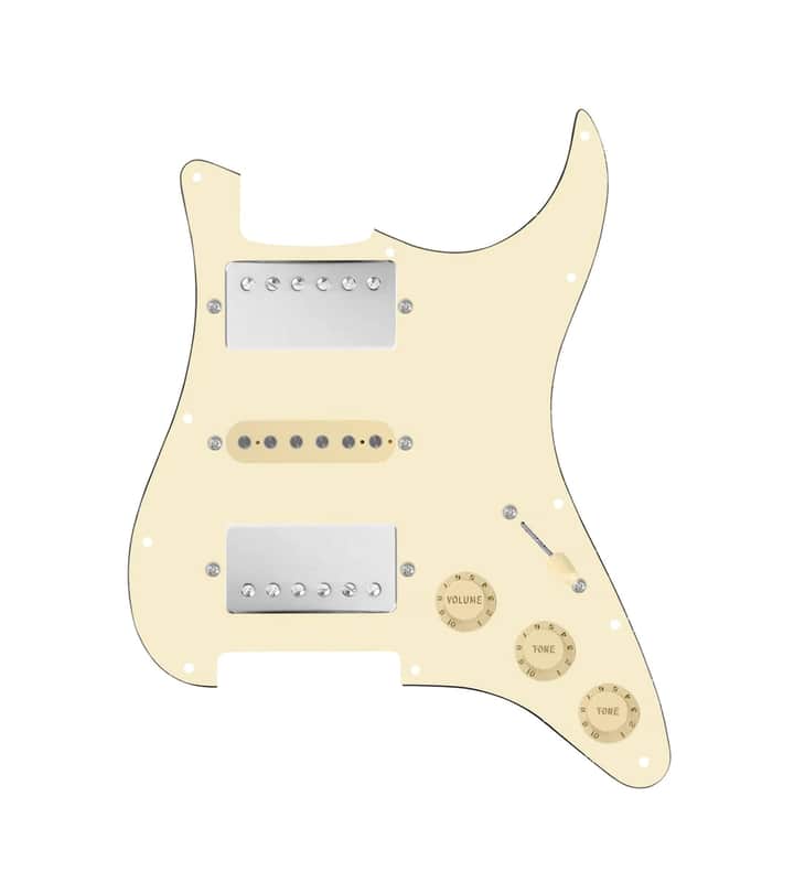 920D Custom HSH Loaded Pickguard for Stratocaster With Nickel Smoothie Humbuckers, Aged White Texas Vintage Pickups, Aged White Pickguard, and S5W-HSH Wiring Harness image 1