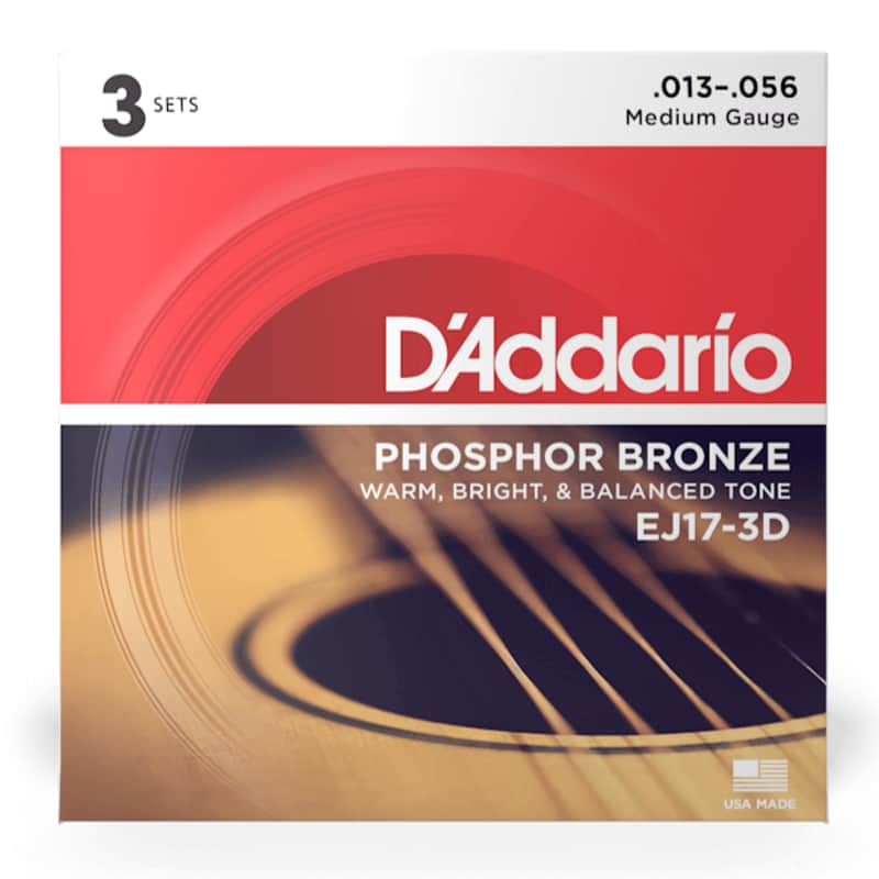 D'Addario EJ17-3D Phosphor Bronze MEDIUM 13-56 3 Pack image 1