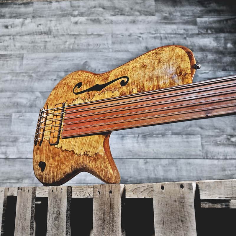 Bebensee Custom 6-String Semi-Hollowbody Fretless Bass 2011 Spalted Myrtle image 1