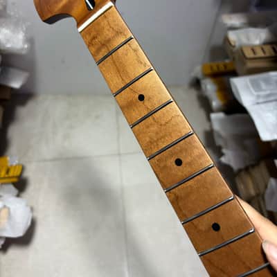 Big head Reverse headstock 22fret Roasted flame Maple Electric Guitar Neck image 1