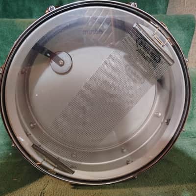 Ludwig No. 404 Acrolite 5x14" 8-Lug Aluminum Snare Drum with Pointed Blue/Olive Badge 1969 - 1979 - Matte Aluminum image 9