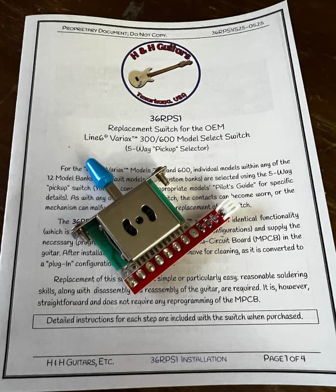 Replacement Pickup Switch, Variax 300/600 Electric image 1