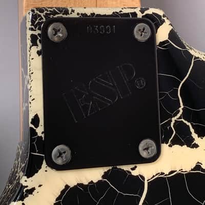 ESP M-IV Fretless Bass 1980's Black/White Crackle image 6