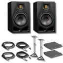 Adam Audio A7V Studio Monitor (Pair) with On-Stage Stands SMS6000-P Studio Monitor Stands, Large Isolation Pads, Balanced Interconnect Cables, and XLR Cables