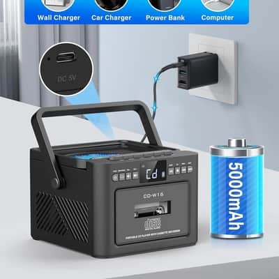 Bluetooth 5.1 CD & Cassette Boombox – Rechargeable 5000mAh Portable Stereo with FM, USB, TF & Remote image 2