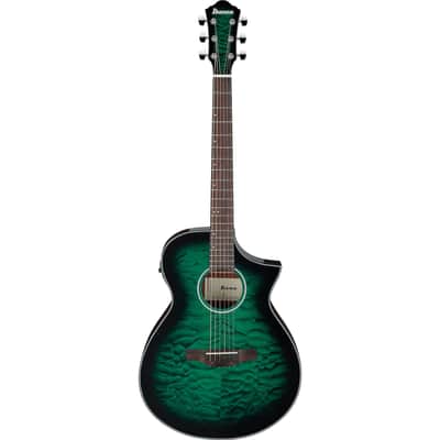Ibanez AEWC16QA Auditorium Acoustic-Electric Guitar Transparent Emerald Burst image 3