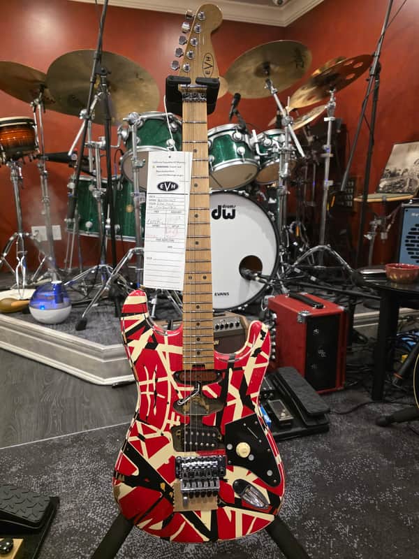 EVH Striped Series Frankie Electric Guitar Red BUNDLE w/ Black and White Stripes Relic w/AMP, Case & Picks image 1