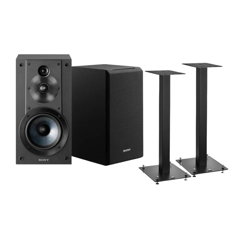 Sony SSCS5 3-Way Bookshelf Speaker System (Black) - High-Fidelity Audio with Enhanced Bass - Compact Size - Clear Sound Clarity and Deep Tones Bundle with Speakers Stands (2 Items) image 1