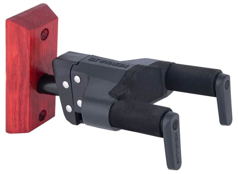 Hercules GSP38WBR PLUS Auto Grip System (AGS) Wall Guitar Hanger w/ Red Wood Base & Short Arm image 1