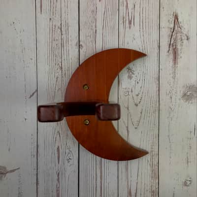 Handmade Brown Wooden Guitar Wall Hanger - Unique Moon Design image 2