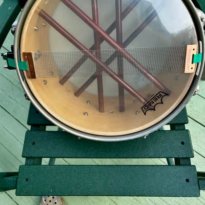 Custom Snare Drum 6” x 13” Maple and Bubinga shell 1999 - Retro funky distressed green image 6