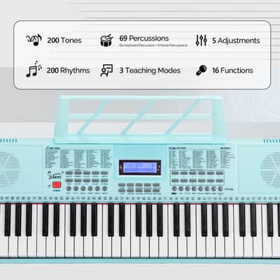 Glarry Blue 61-Key Portable Keyboard Set w/LCD Screen, Stand, Microphone image 3