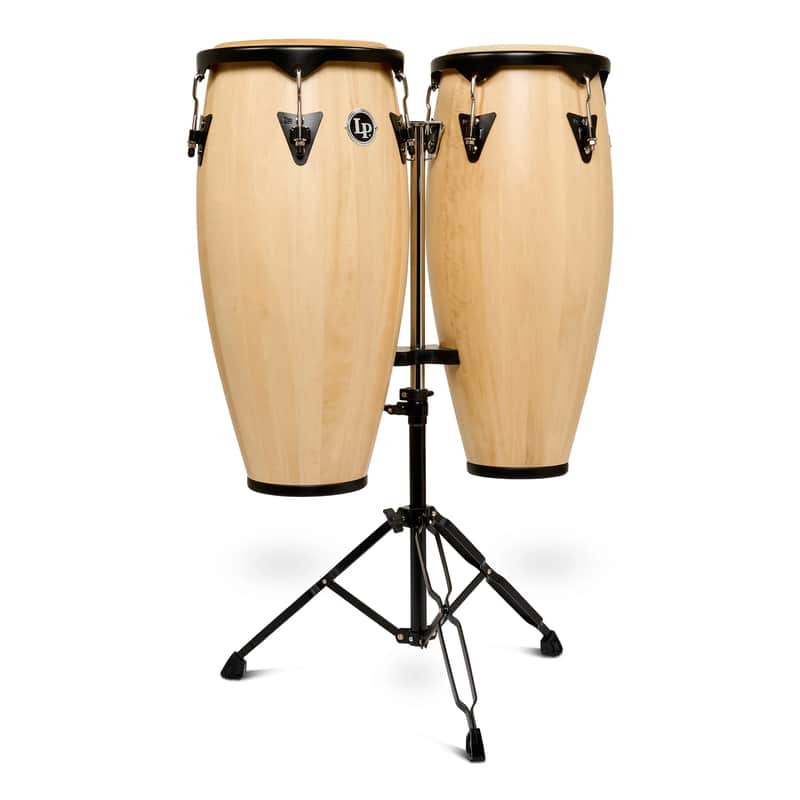 Latin Percussion LP646IINY-NAT City Series 10/11" Conga Set with Stand, Black Hardware - Natural image 1