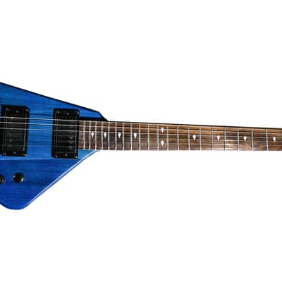 BootLegger Guitar Spade Gibson Scale 24.75 Headless Guitar With Case 2022 Blue Clear image 3