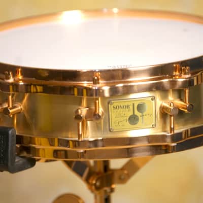 Sonor HLD-593 Signature 14x4" 10-Lug Cast Bronze Piccolo Snare Drum 1988 - 1995 - Clear-Lacquered Bronze image 3
