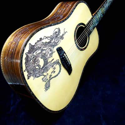Blueberry Handmade Dreadnought Acoustic Guitar Dragon Motif Built to Order image 8
