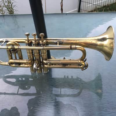 SUMMER DEAL CONN 80A 1923 GOLD PLATE CORNET STENBERG NEEDS SOME CLEAN UP SOLDER AREAS VALVES SEEM  GOOD PLAY DECENT GOLD PLATE WEAR NOT PERFECT image 3