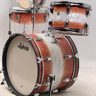 Ludwig 20/12/14/5x14" Classic Maple Downbeat Drum Set w/ Rail - Exclusive Fire Burst Pearl image 2