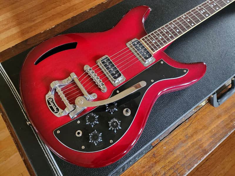 Eastwood Airline Custom K-200 Deluxe semi-hollow double-cut Bigsby w/hsc 2015 - red burst image 1
