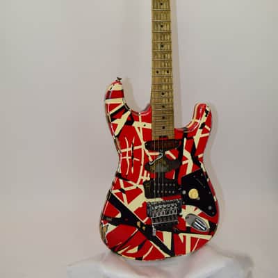 2020 EVH Striped Series Frankenstein Frankie Electric Guitar, Maple Fingerboard, Red with Black Stripes Relic w/ Case image 2