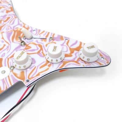 Custom SSS Loaded Strat Style Guitar Pickguard with Single Coil Pickups, Marbled Finish image 6