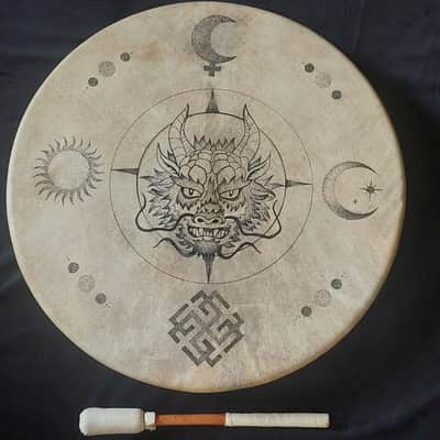 Handcrafted / custom 50cm Shamanic Frame Drum - Izabela Oldak 2020 - Natural / Deer hide image 11