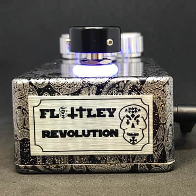 Flattley Guitar Pedals Revolution - Dynamic Overdrive Pedal Black/Silver Skulls Blue LED Halo image 2
