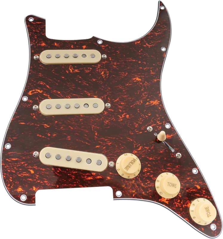 Pro-SE ST-60SE Pre-wired SSS Pickguard with Staggered Alnico 5 Pickups for Strat Style Electric Guitar, Red Tortoise 4Ply image 1