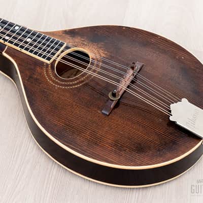 1919 Gibson Style A-2 Vintage A-Style Carved Top Mandolin Sheraton Brown w/ Faultless Case image 12