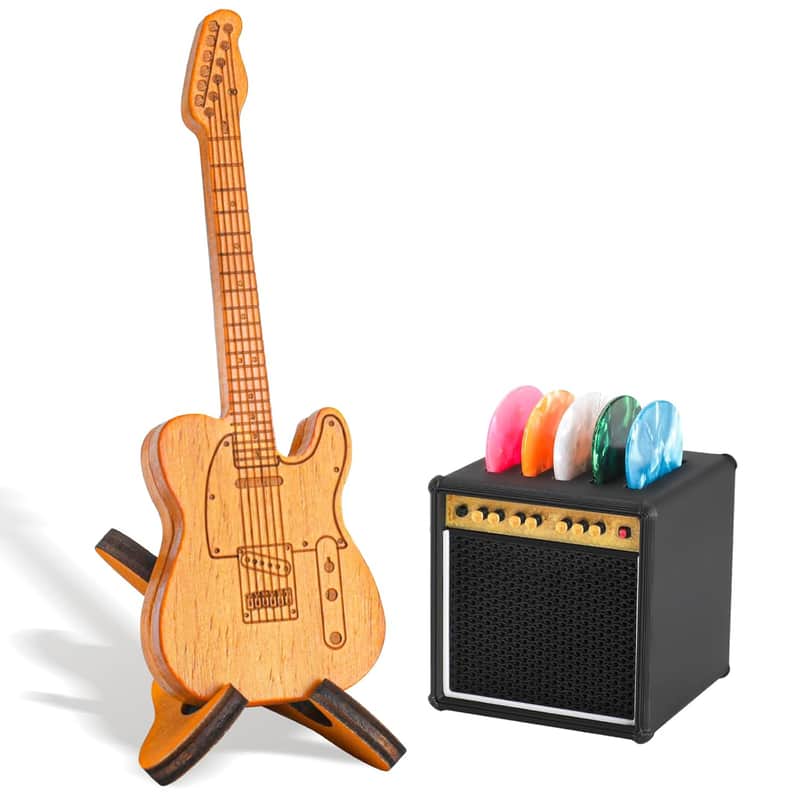 Guitar Picks Holder Box, Pick Display Holder, Amp Speaker Styled Pick Holder and Wooden Guitar Pick Holder with Stand, Pick Storage Box Set for Guitar Players and Music Enthusiasts image 1