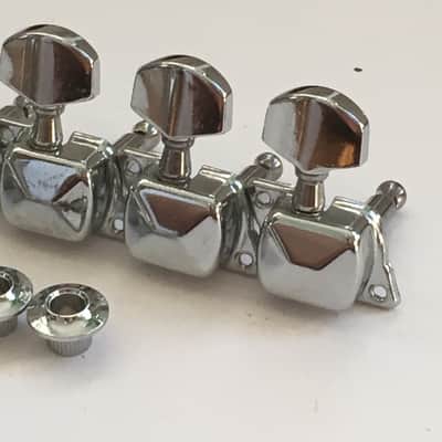 6 Complete Vintage Inline Electric Guitar Mounted Casing Gear Tuners + Bushings image 9
