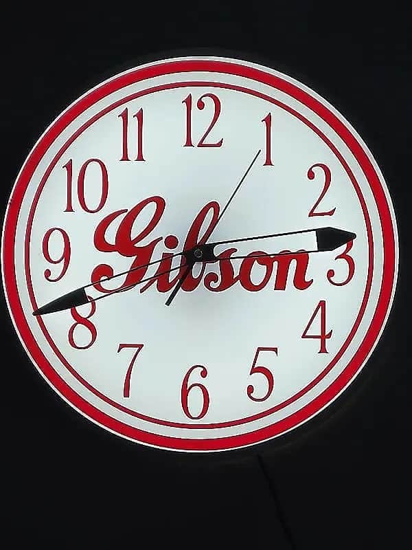 1930's-40's Style Gibson Guitars Pre-War Script Logo Round Light Up Clock Killer Cool Man Cave/Garage Accessory image 1