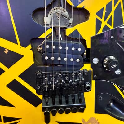EVH Limited Edition Striped Series Frankenstein Frankie, Maple Fingerboard, Black with Yellow Stripes, Aged image 5